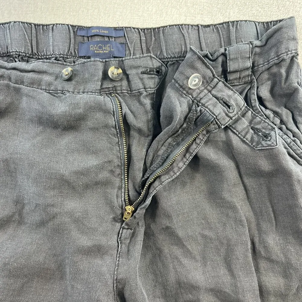 Rachel Roy XL Pants Linen Crop Tapered Leg Cargo Pocket Boho Grunge Lightweight Black - Image 5