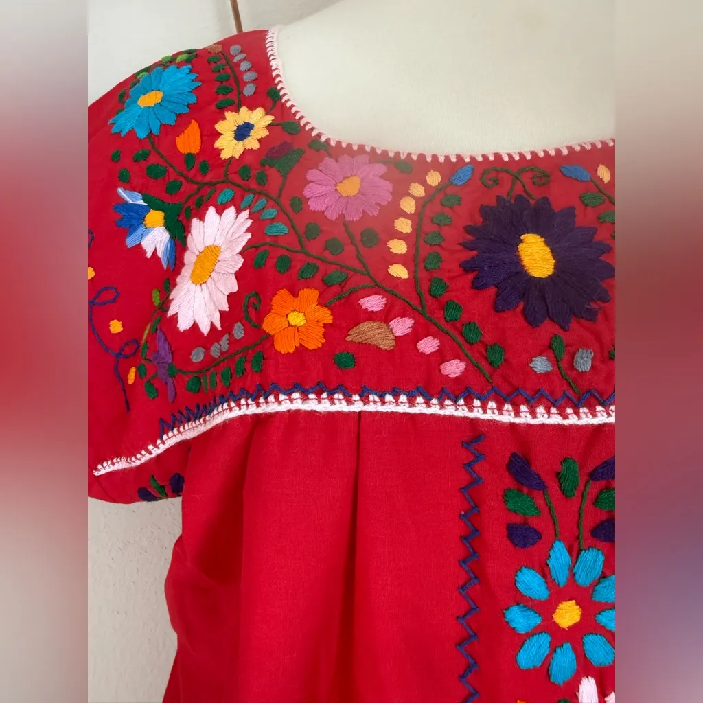 Liliana Cruz Red Floral Embroidered Mexican Dress, Size XL - Image 4