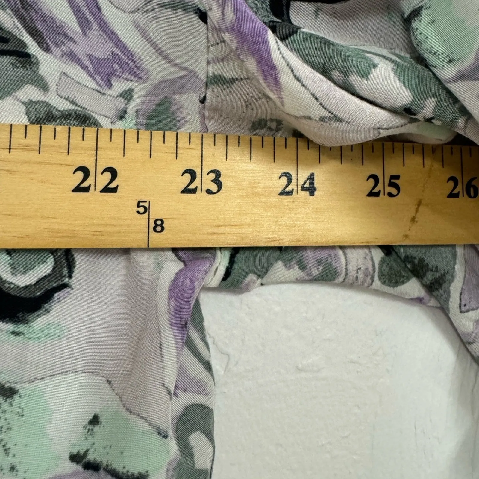 Club Monaco Purple Green Floral Boho Blouse Womens XL Peasant Long Sleeve Shirt - Image 11