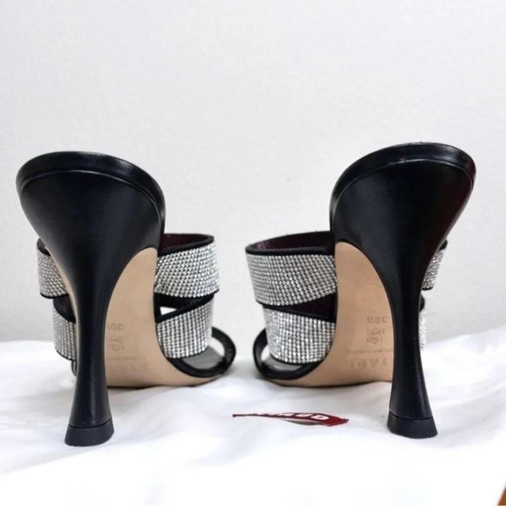 NEW Staud Sonny Rhinestone Sandal Heels 39.5 Black 9.5 Crystal Leather - Image 7