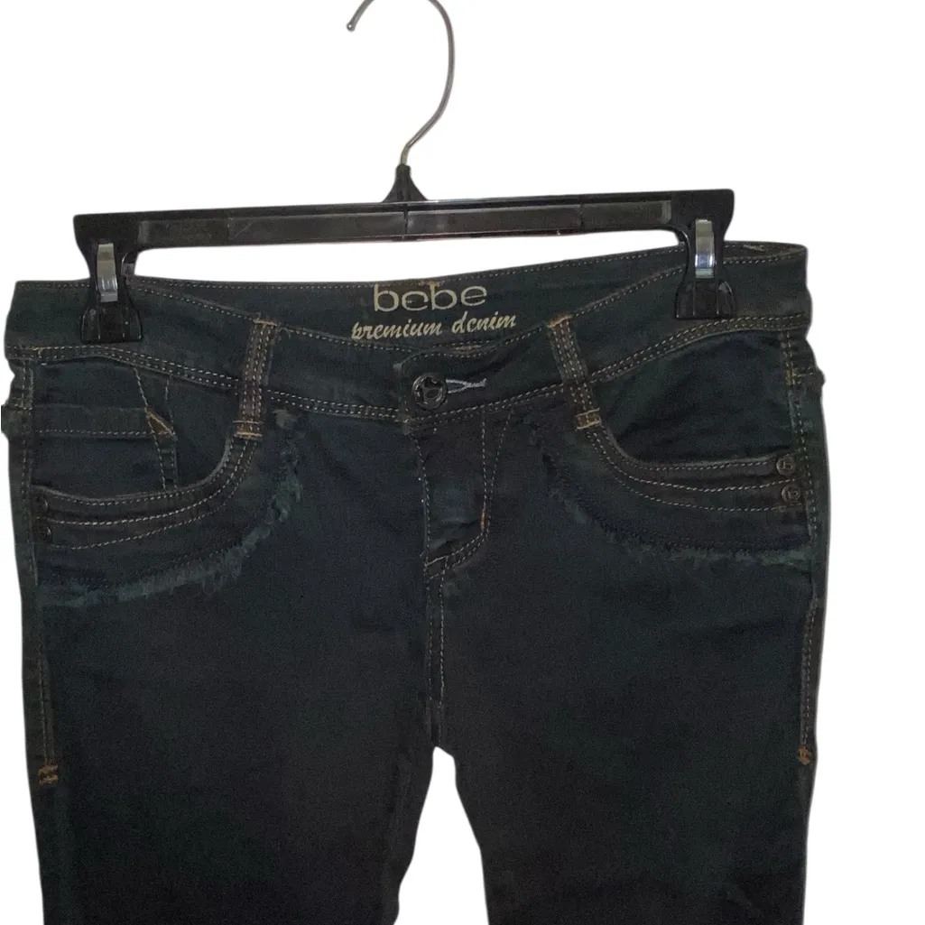 Vintage y2k Bebe Low Rise Flared Jeans embroidered pockets Boho Western Fall - Image 4