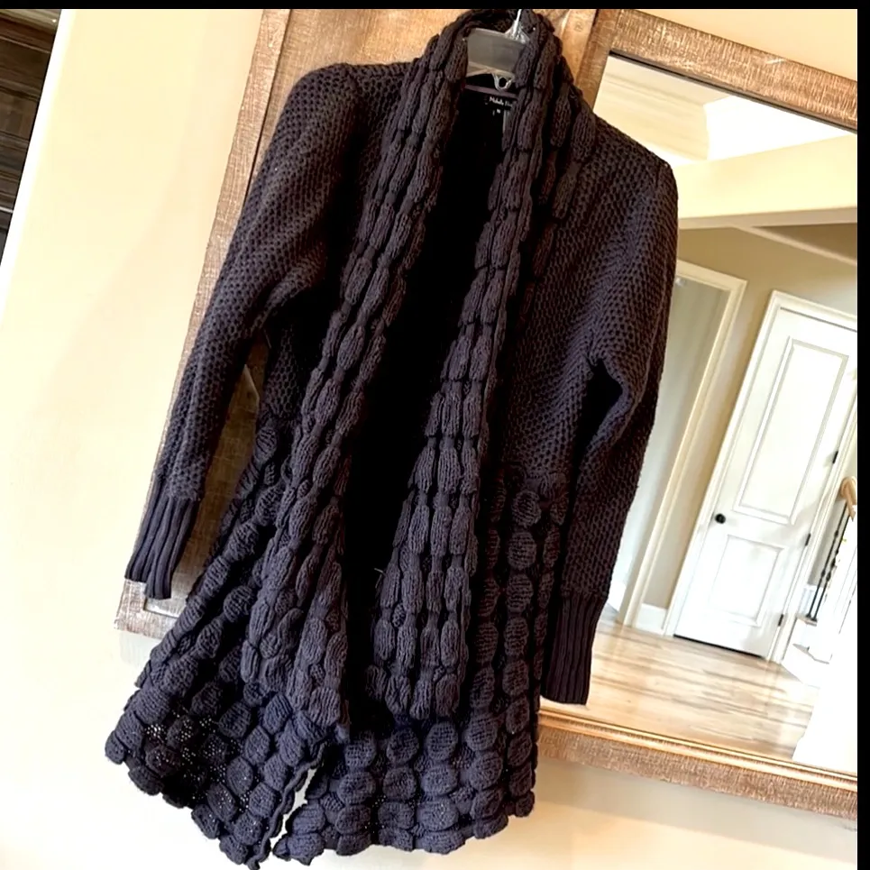 Chunky Knit Crochet Sweater Eggplant Deep Purple Cardigan Cozy Womens M Wool Size M - Image 2