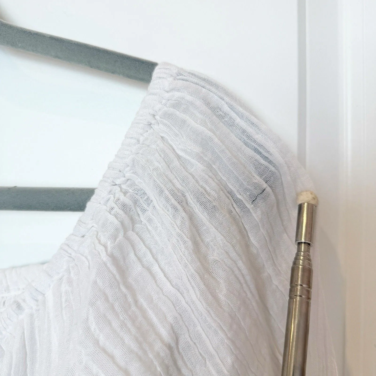 Guess Y2K Womens Milkmaid Gauze Peasant Top Size Medium Coquette Cottagecore White - Image 6