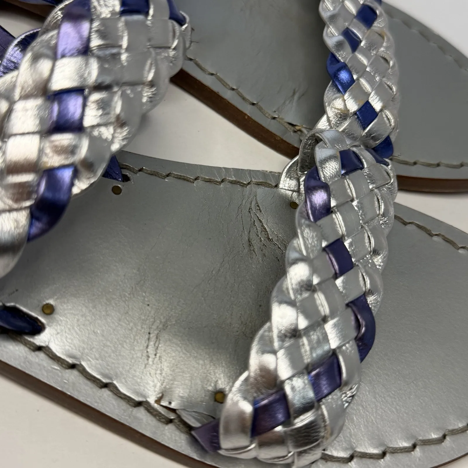 Artigianato Rallo Moda Positano Italian Leather Sandals Metallic Silver Blue 9 - Image 4