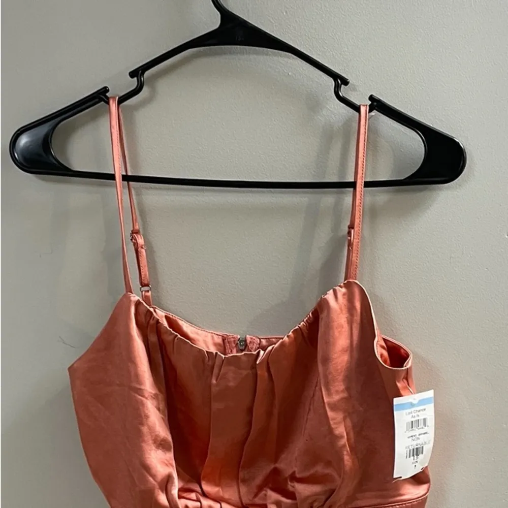 Lulus NWT Luxe'd Out Brown Satin Cropped Tank Top Medium Adjustable Straps New - Image 6