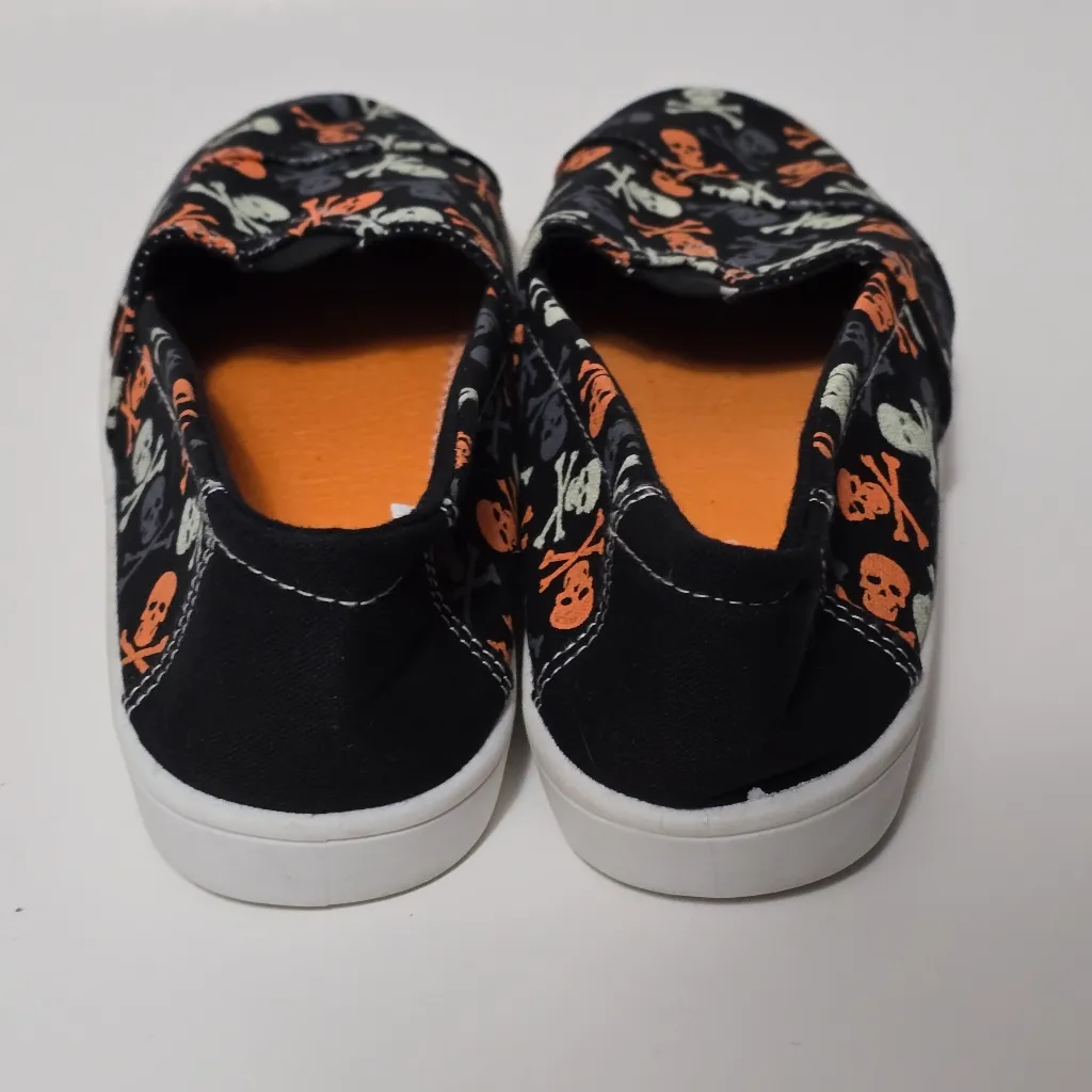 Tommy Bahama Black & Orange Skull Canvas Slip On Sneakers Soze 7½ Halloween Goth - Image 4