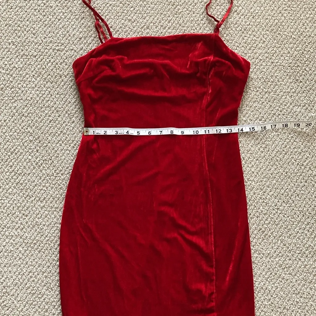 Lush Crushed Velvet Bright Red Christmas Holiday Dress Bodycon Medium Mini EUC - Image 11