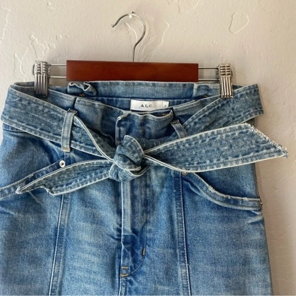 A.L.C. Luke High Waisted Paper Bag Denim Pants in Light Indigo - Image 8