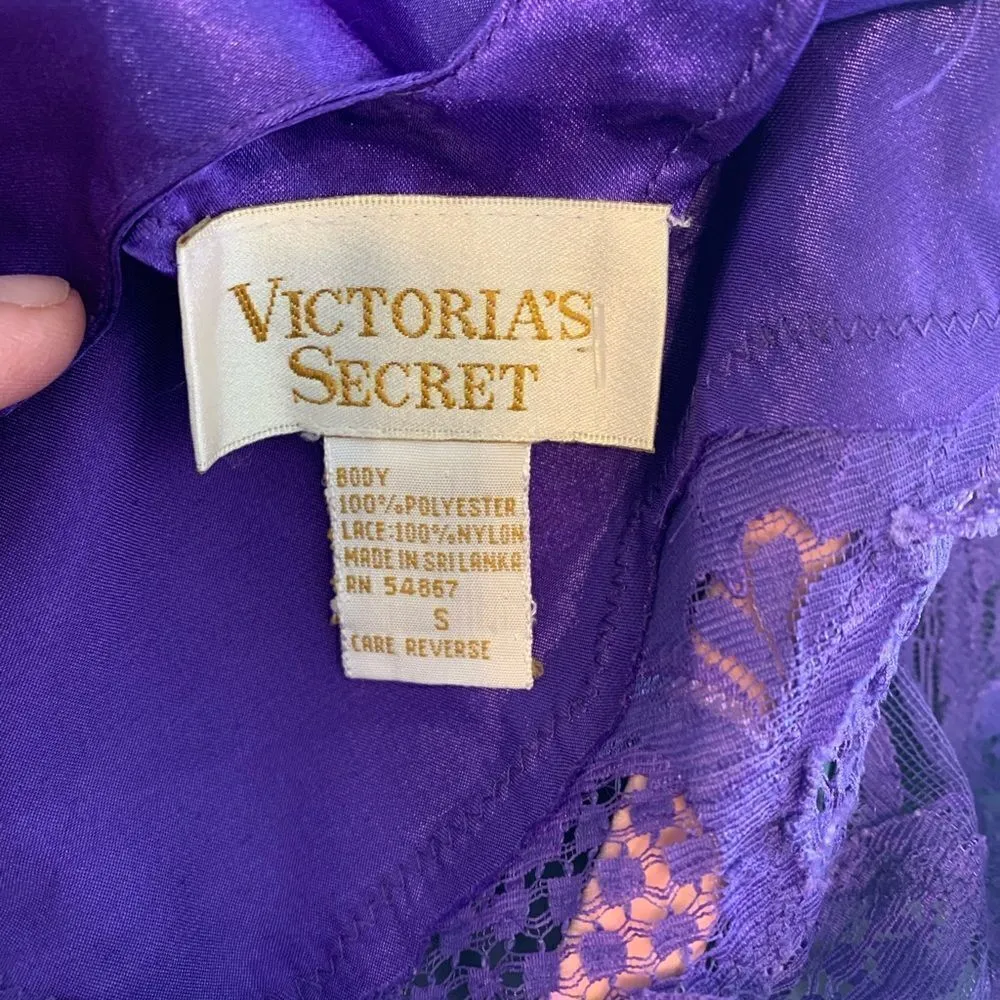 Vintage 90s Victoria's Secret Gold Label Satin Royal Purple Lingerie Slip Size S - Image 3