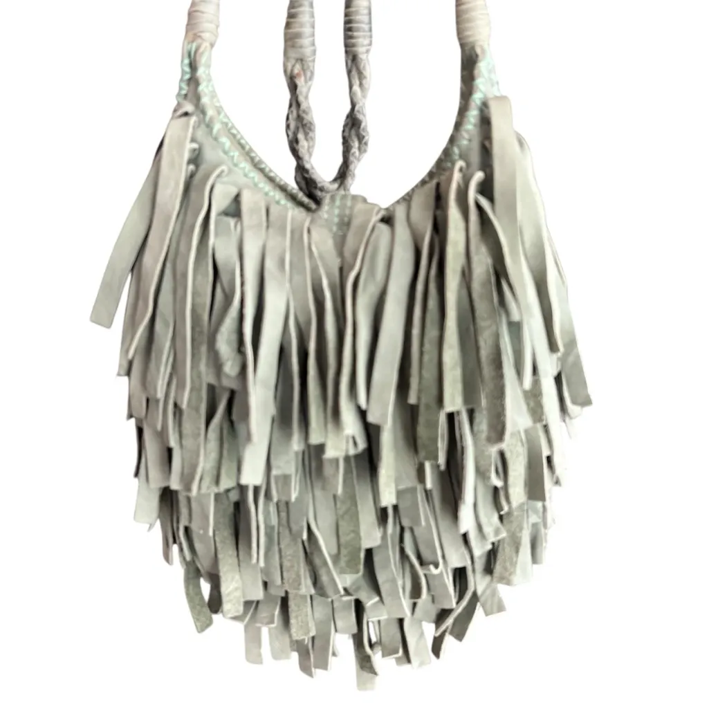 Frye Women’s Lola Fringe Sage Green Nubuk Leather Crossbody Shoulder Bag Purse - Image 6