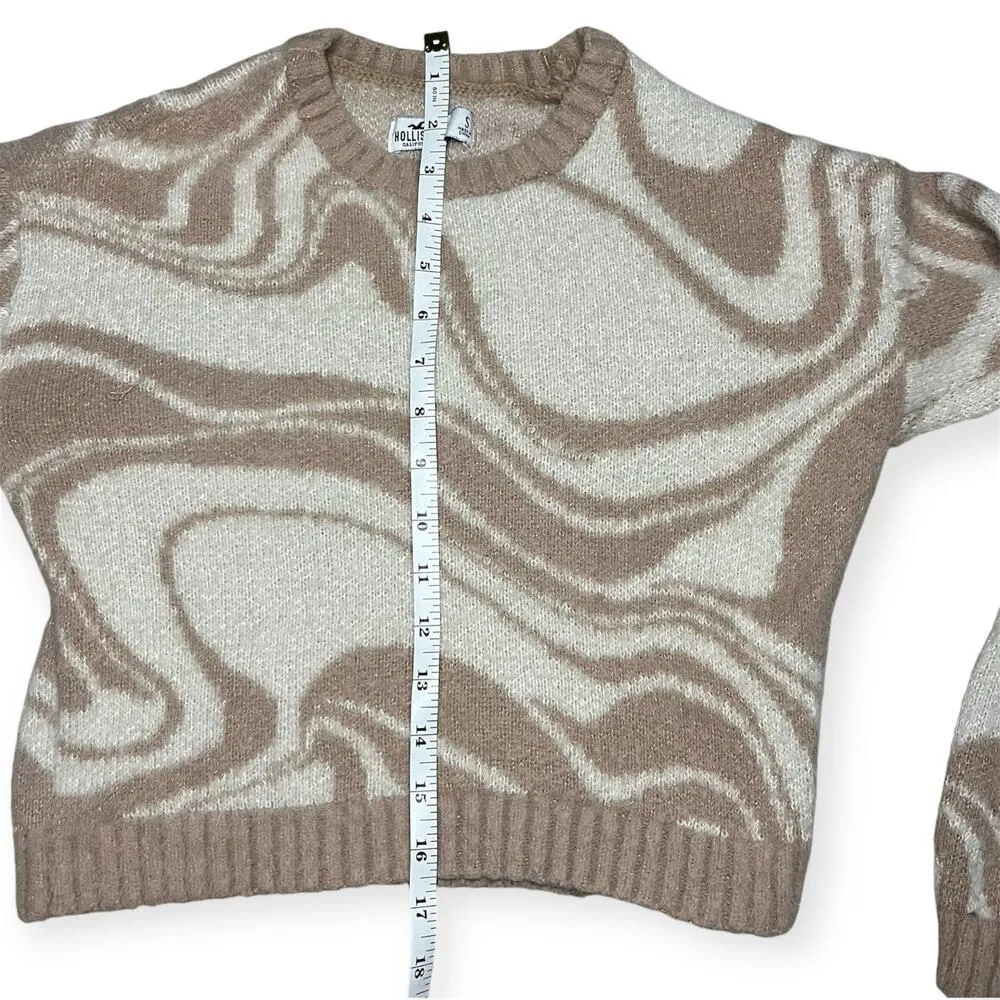 Hollister Tan Cream Swirl Knot Fuzzy Cropped Sweater Fall Winter Size Small - Image 4