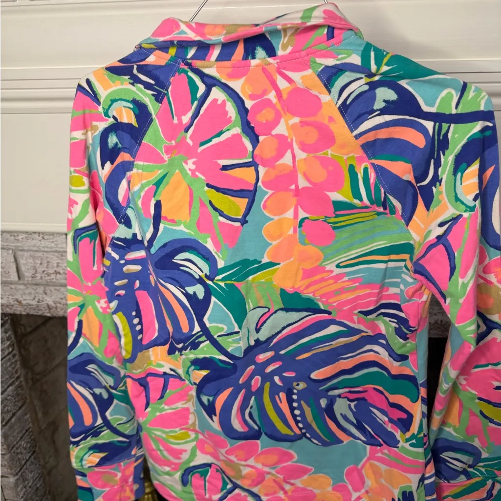 Lilly Pulitzer Pink and Blue Floral Zip Popover quarter zip - Image 2