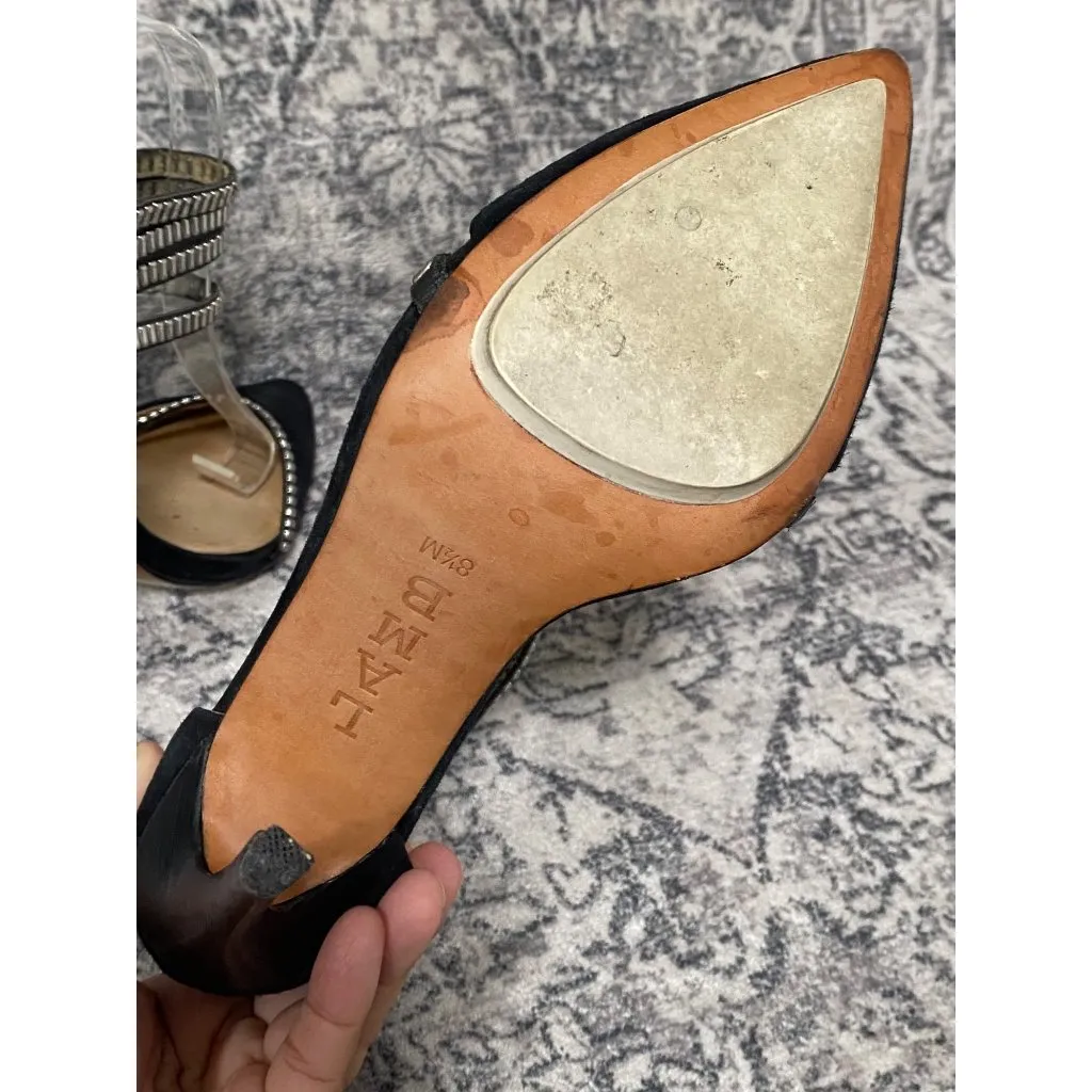 L.A.M.B. Suede Stiletto Studded Ankle Strap Heels in Black Size 81/2 - Image 8