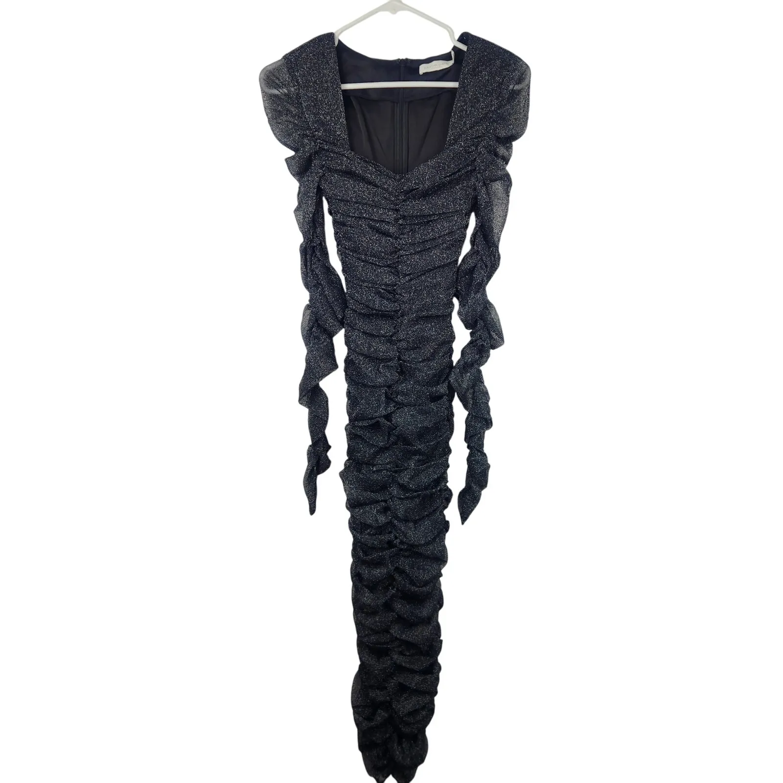 Jonathan Simkhai Standard Zinnia Ruched Midi Dress in Black Metallic Medium NWT - Image 2