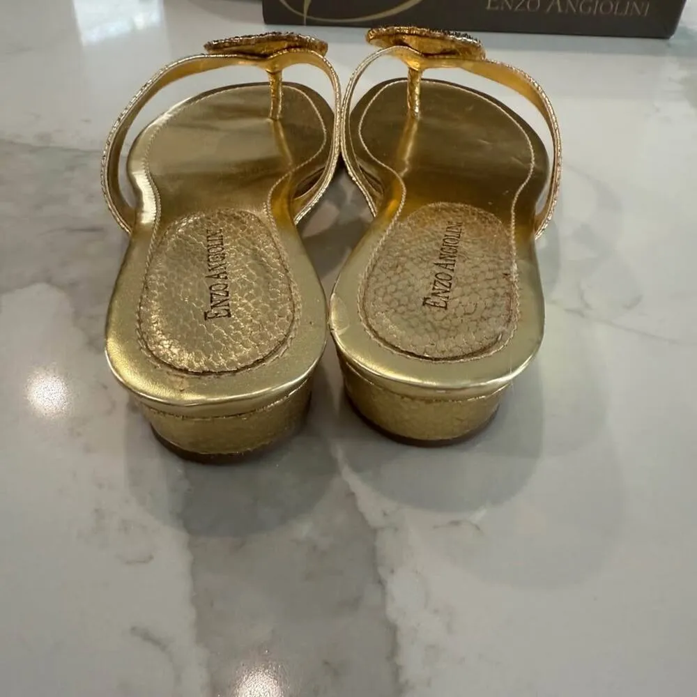 Enzo Angiolini Eanetta Sandals Women's 8 Stacked Wedge Heel Jeweled Beaded Gold - Image 6