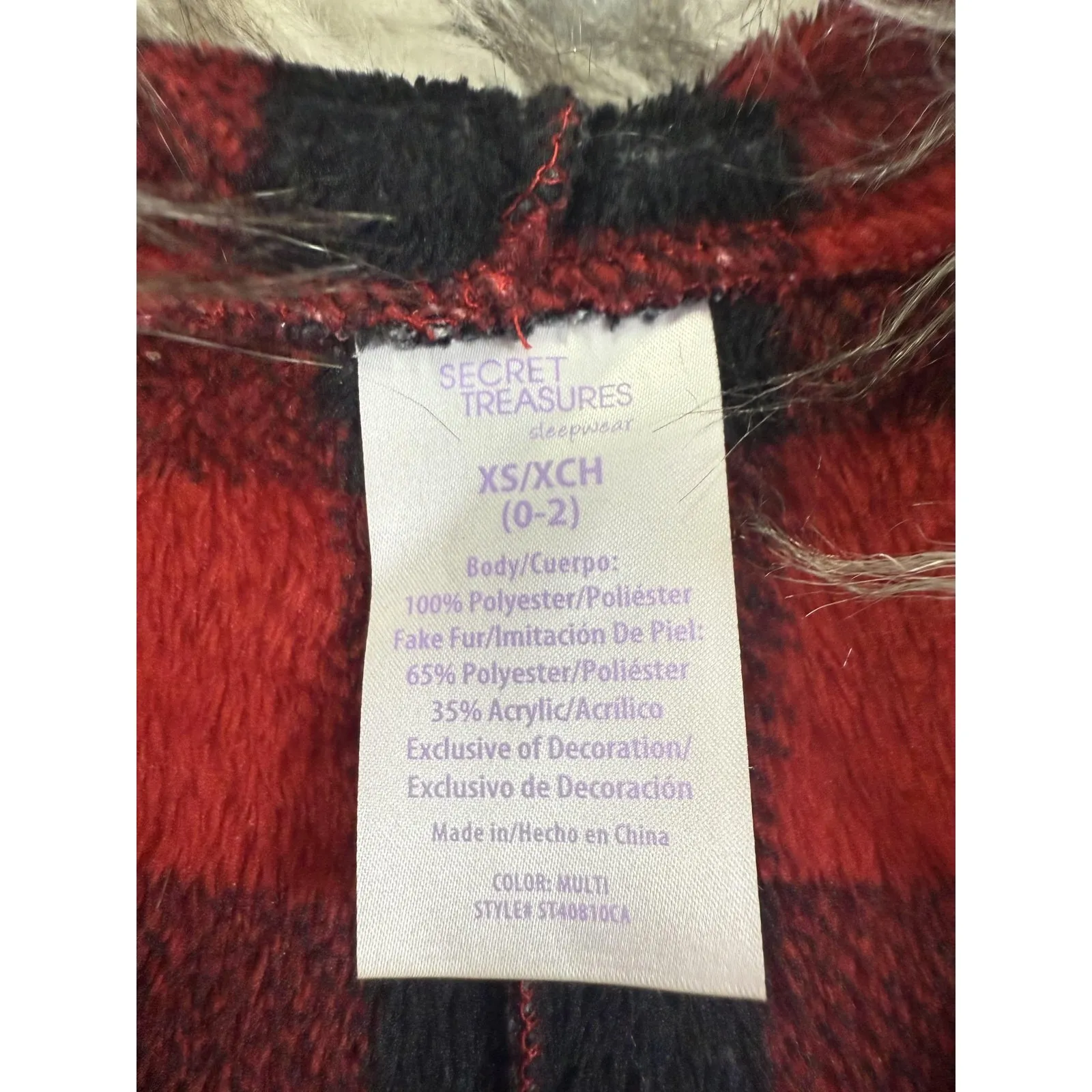 Secret Treasures One-piece Pajamas Womens XS Red Black Buffalo Plaid Hooded Zip - Image 6