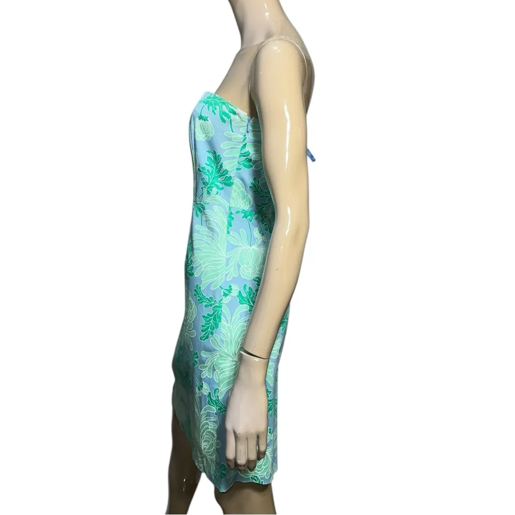 Tibi Women’s 6 Blue Green Floral Leaf Print Corset Tie Back Strapless Mini Dress - Image 4
