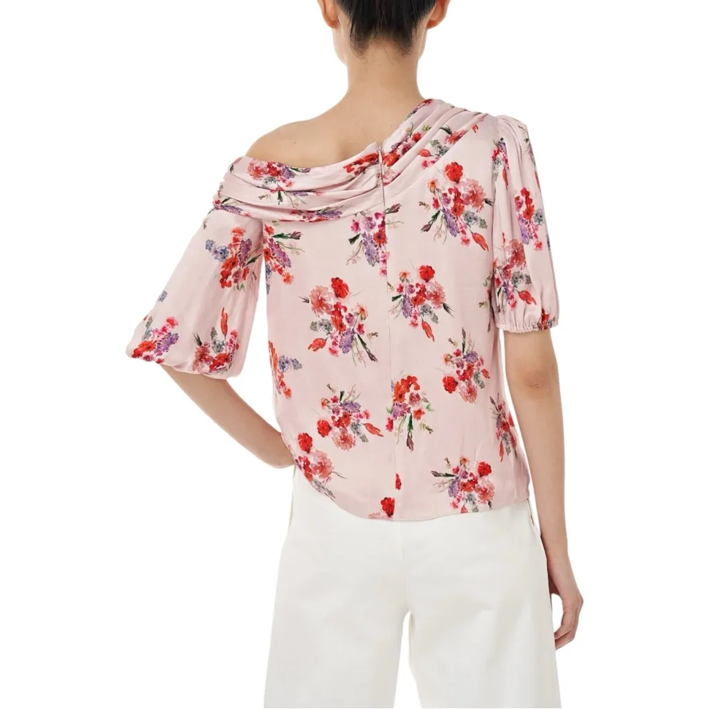 AMUR Betty Off The Shoulder Top / Baby Pink Floral Satin Blouse Size Large‎ $339 Red - Image 4