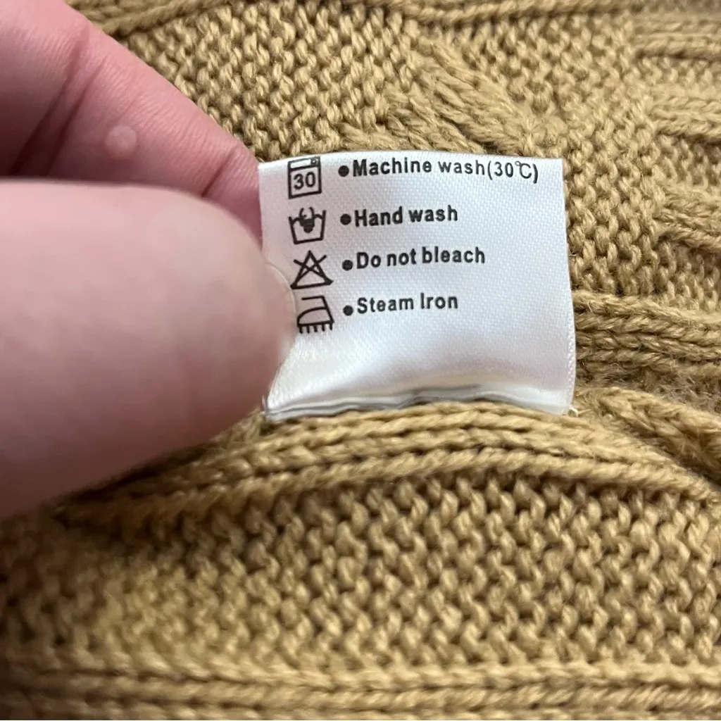 MEROKEETY Cable Knit Cardigan Longline Button Front Tan L - Image 5