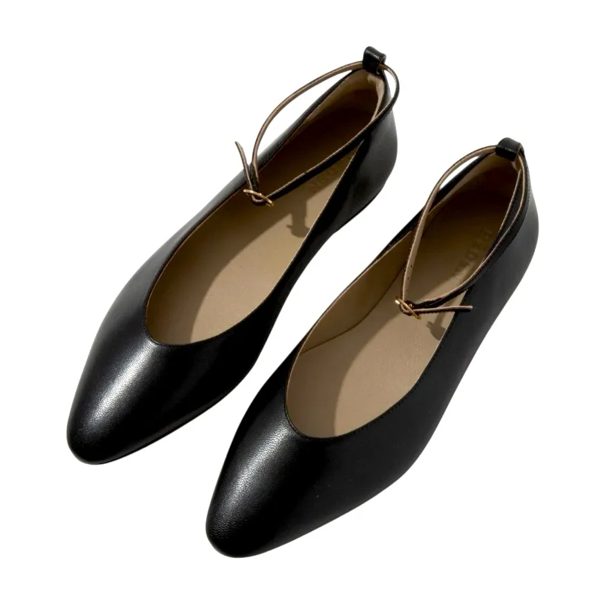 REDEN Black Leather Ballet Flats Ankle Strap 39.5 Minimalist Designer Comfort Size 8.5 - Image 3
