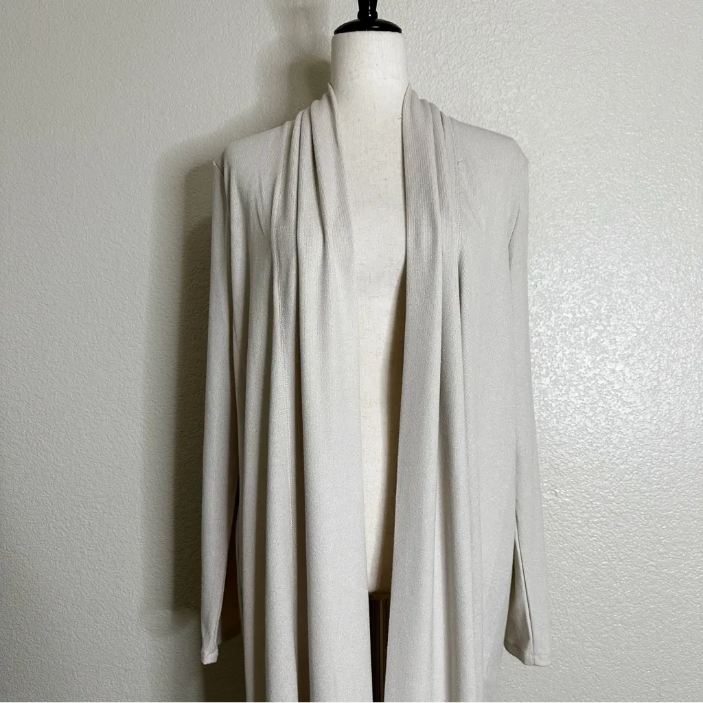 Halston Cream Open Front Longline Duster Cardigan, Sz Medium - Image 5