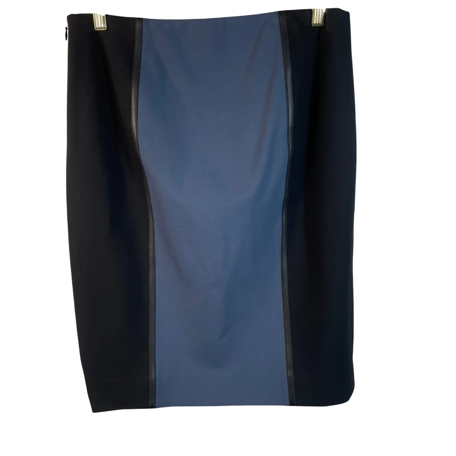 Carlisle New York Pencil Skirt 6 Leather Trim Colorblock Blue/Black‎ 22" Length - Image 6