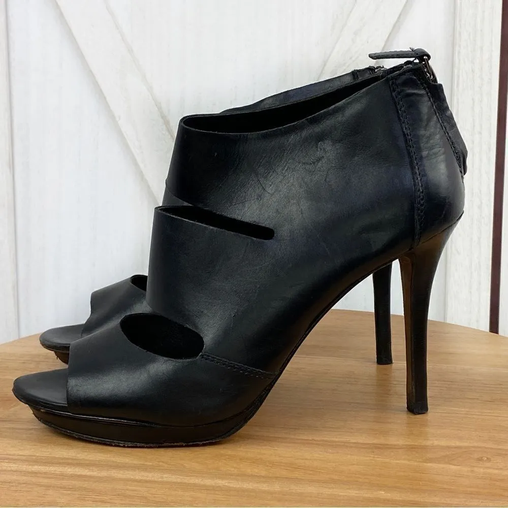 Classiques Entier Strappy Cutouts Peep Toe Leather Bootie Heels Black 7.5 - Image 3
