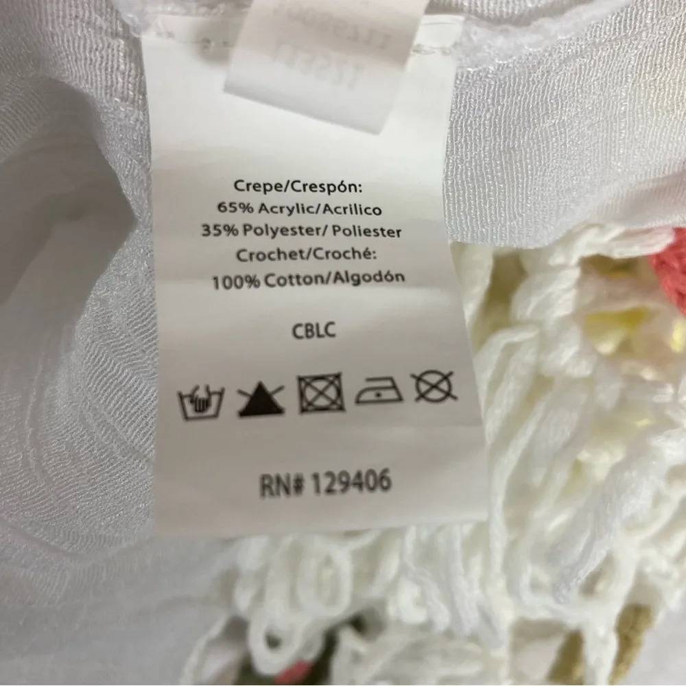 Sheer White Boho Off-Shoulder Swimsuit Cover Up Mini Dress Fringe Floral Accents - Image 9