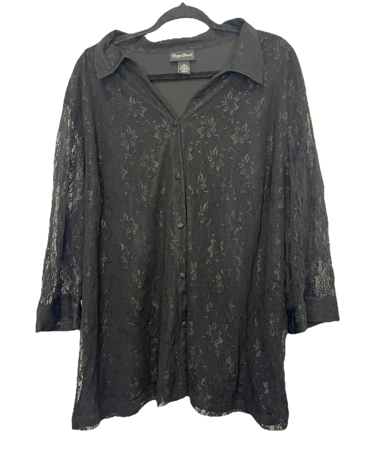 Maggie Barnes Woman’s Plus Size Black Lace Botton Down Blouse Size 3XW 26/28W EU - Image 1