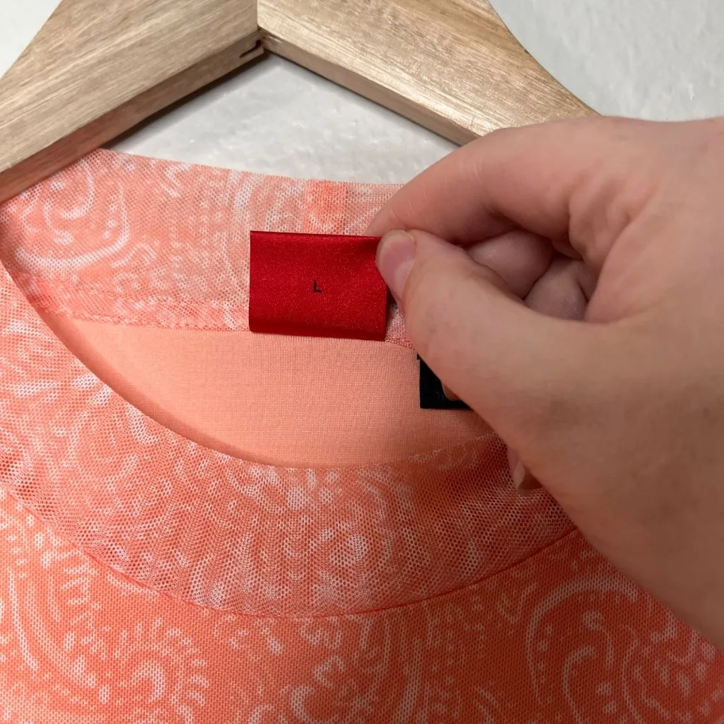 Hugo Boss Womens Nasusi Long Sleeve Orange Stretch Mesh Paisley Midi Dress Large - Image 2