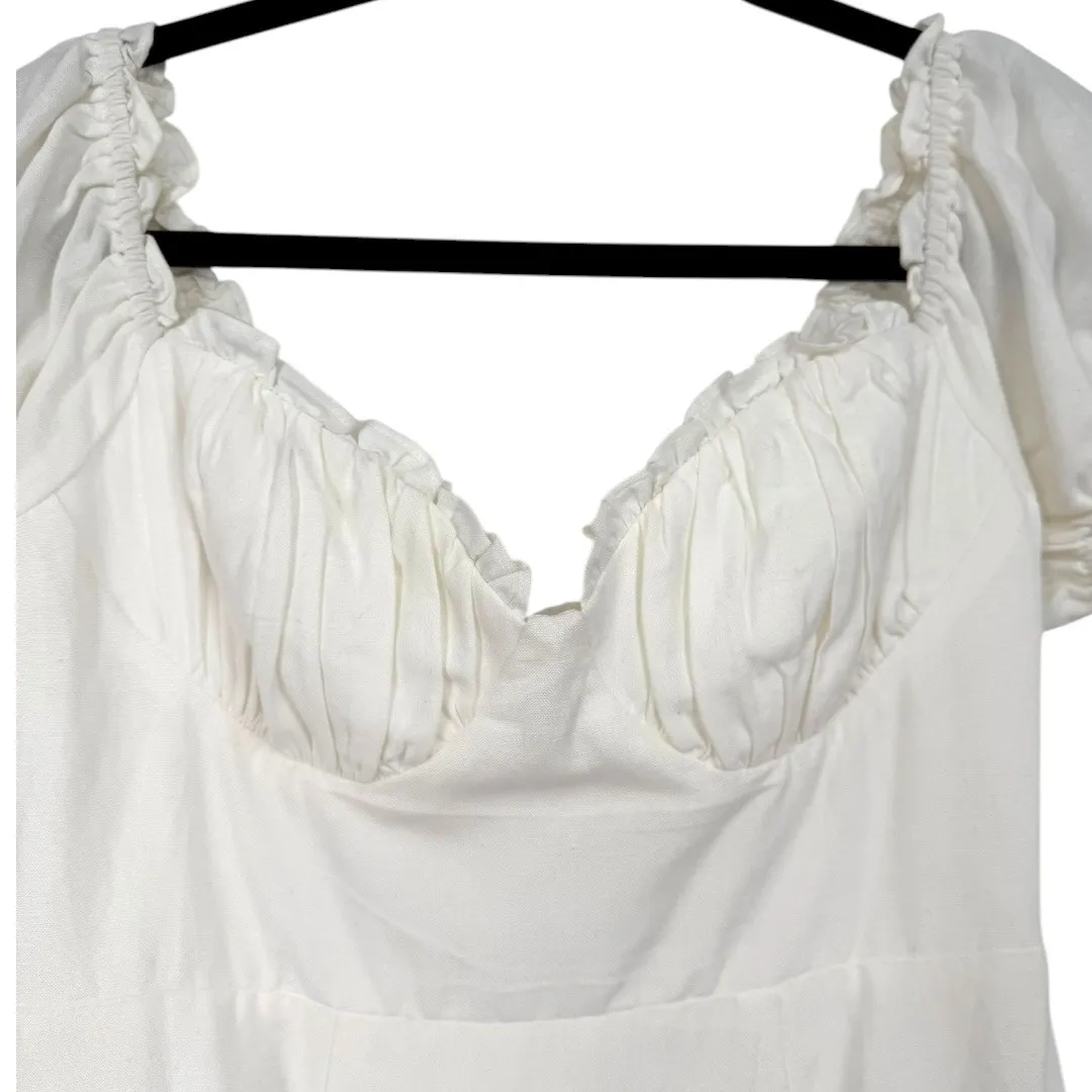 Selfie Leslie Milkmaid‎ Ruched Bust Puff Sleeve Mini Dress White Size Small - Image 6