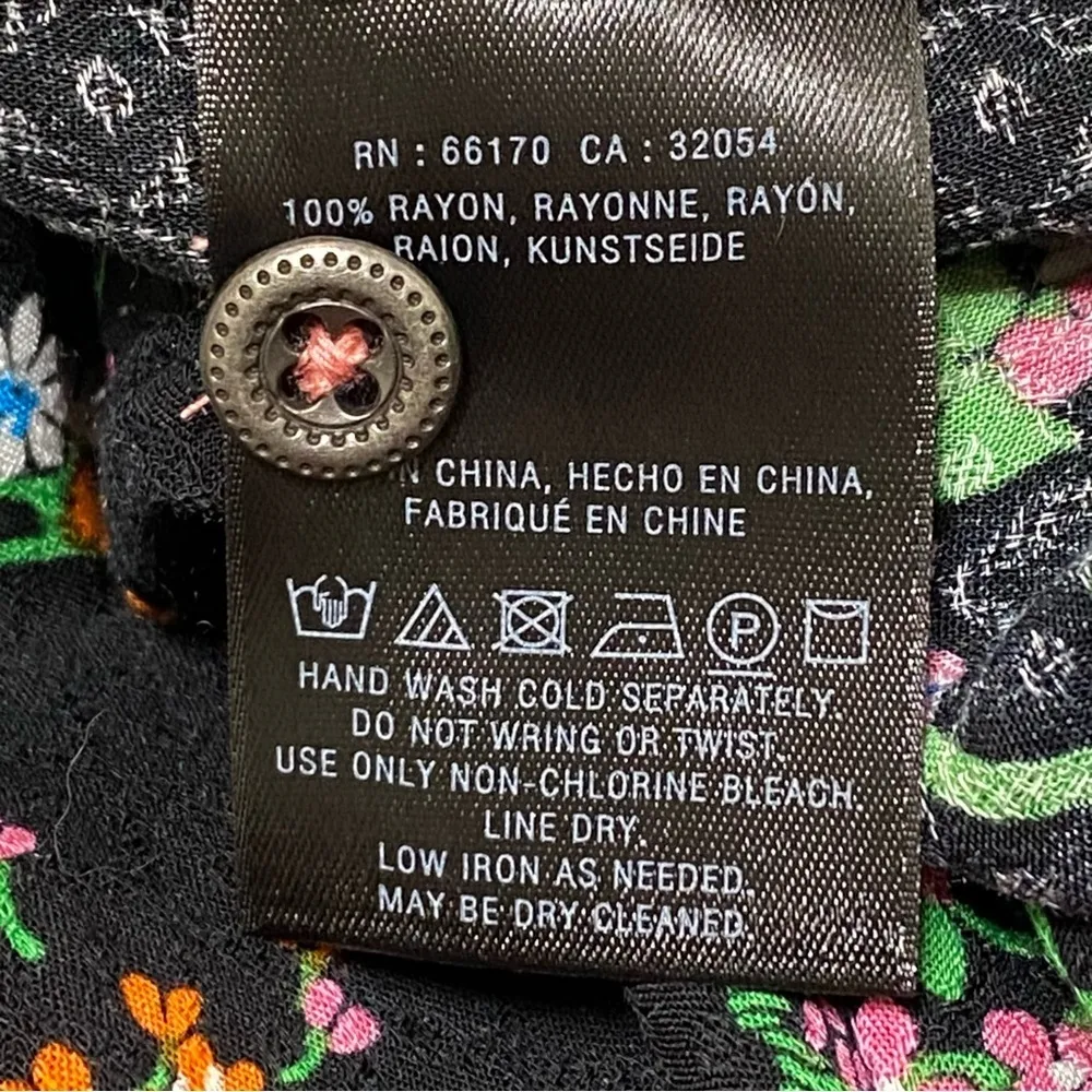 Maeve Anthropologie Avignon Floral Button Down Blouse XS Boho Retro Black Top - Image 4