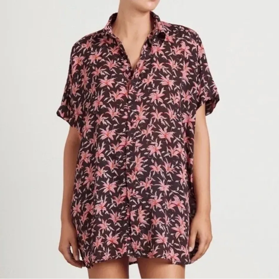 ACACIA Women’s Oversized Mombasa Floral Button Up Shirt in Madonna Color Purple Size XL - Image 2