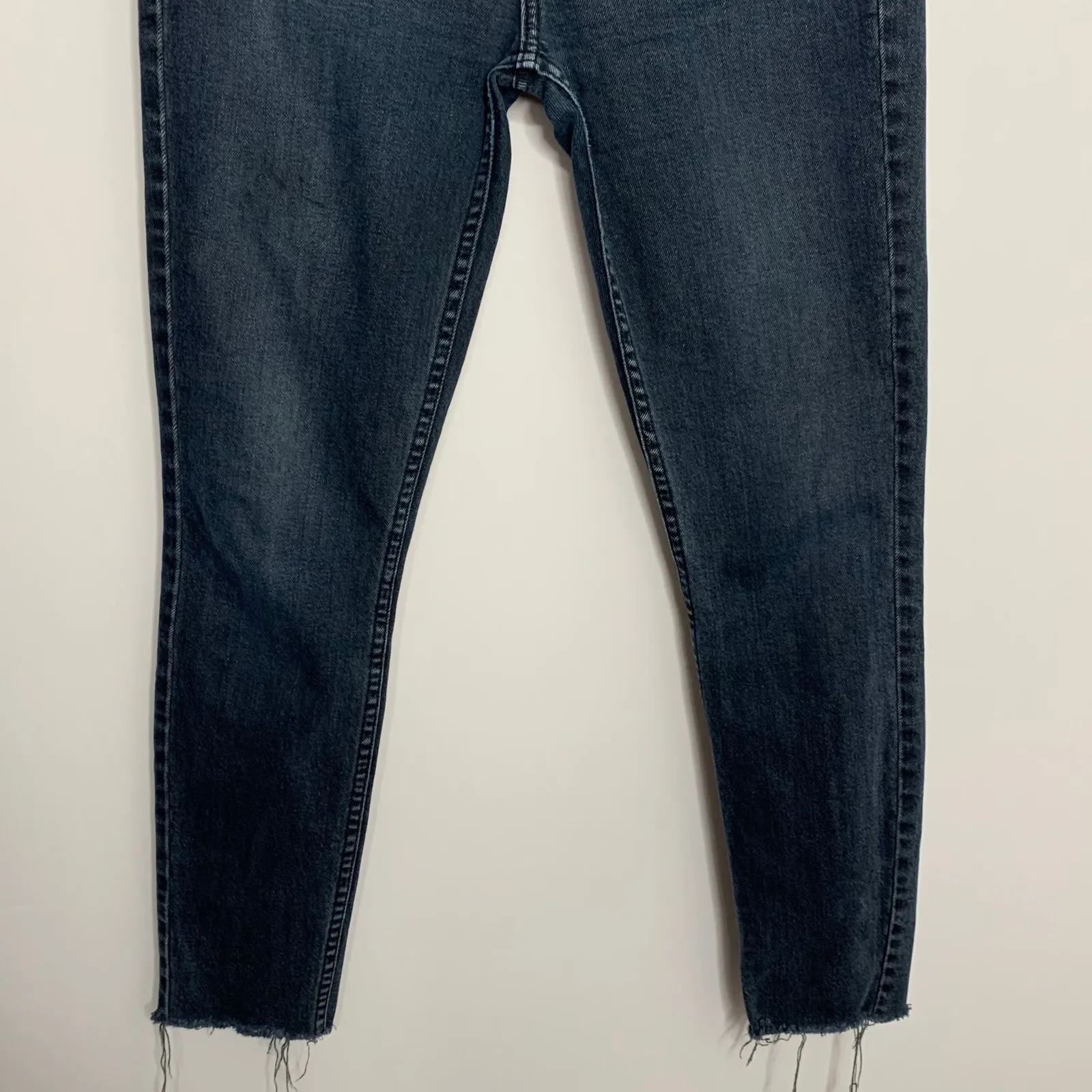 Re/Done Redone Jeans Raw Fray Hem Button Fly 721-3WHRAC Washed Black Womens 29 - Image 14
