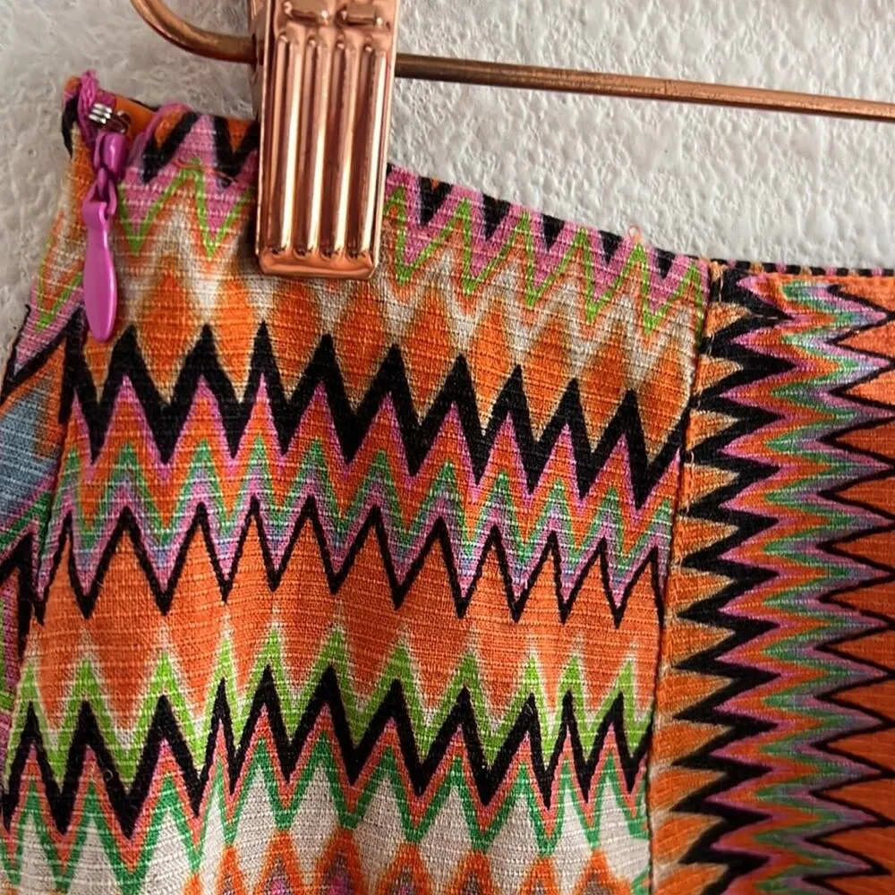 Urban Outfitters Linen Blend Geometric Mini Skirt Festival Boho Bright Statement - Image 7