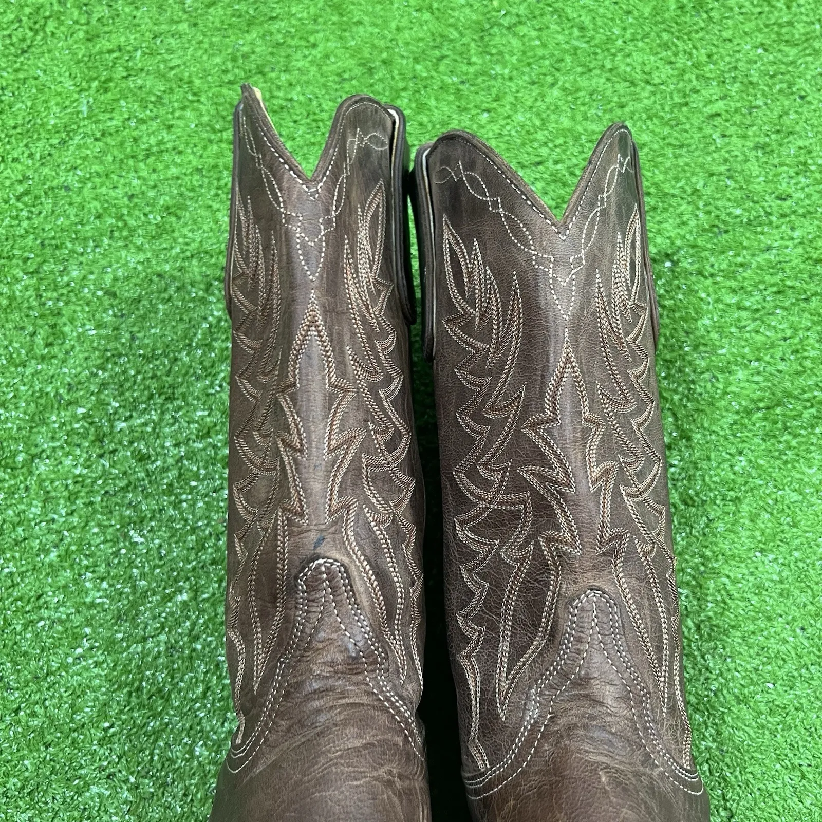 Cavenders Brown Leather Boots 7 B Snip Toe Pull On Western Rodeo Boot Cowgirl - Image 4