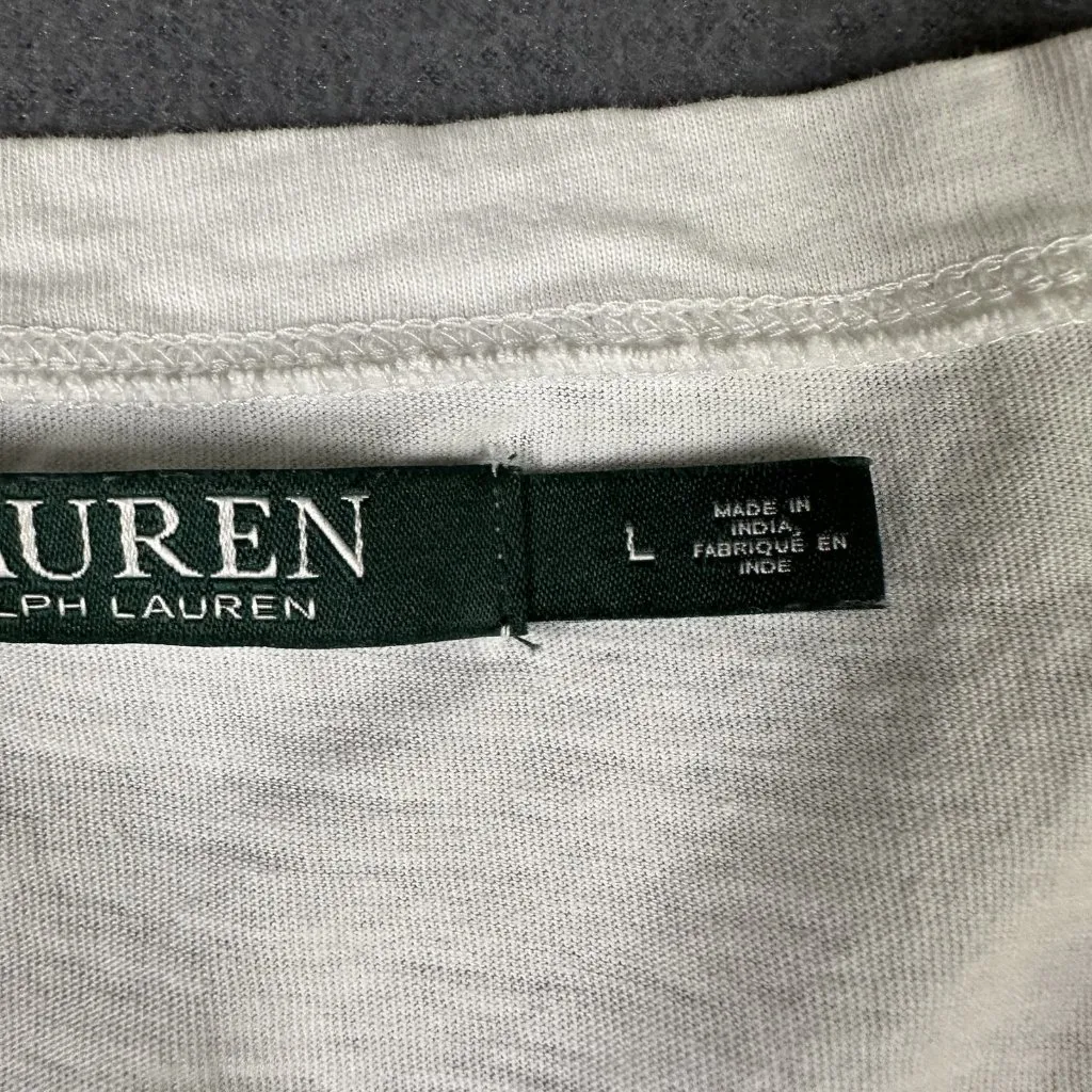 Lauren Ralph Lauren Shirt Womens Large White Button Henley‎ 3/4 Sleeve Crochet - Image 4