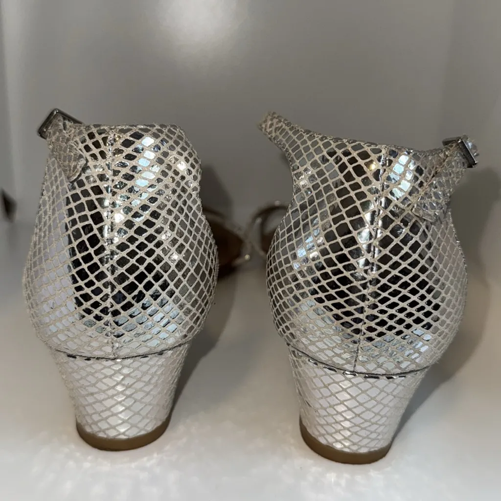 Dune London Silver T-Strap Leather Wedge Sandals w Snake Print Women’s 11 - Image 7