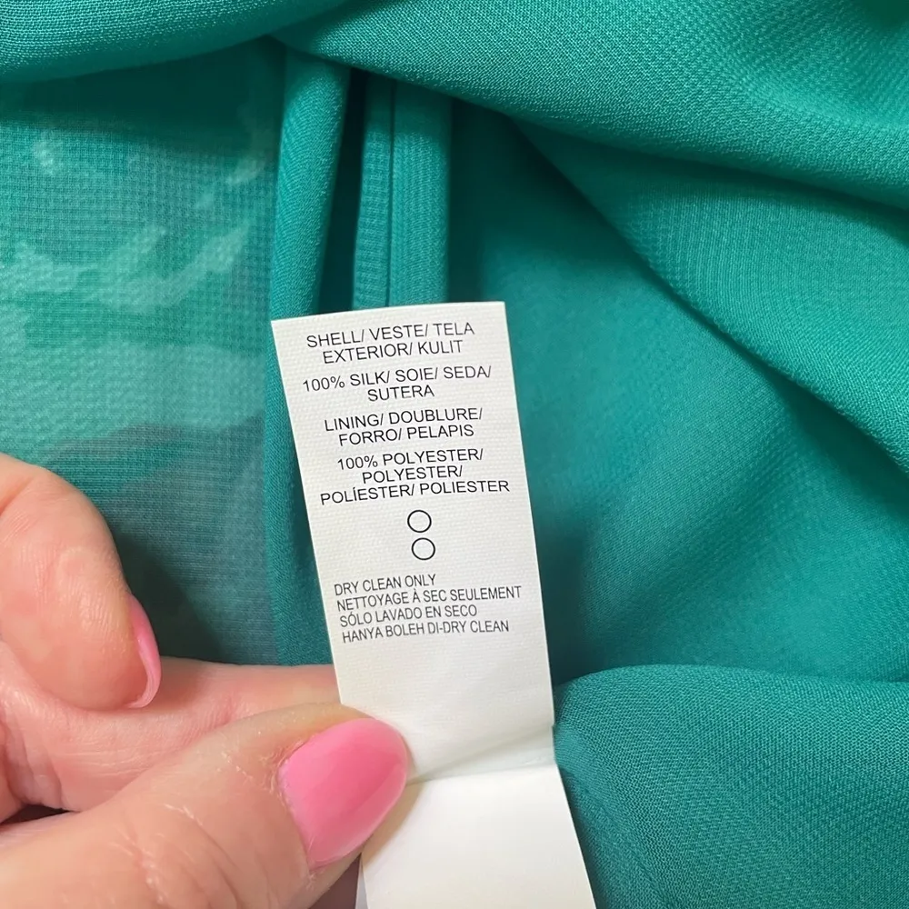 Lucky Brand faux wrap 100% silk maxi dress ~ turquoise floral ~ women’s size S - Image 15