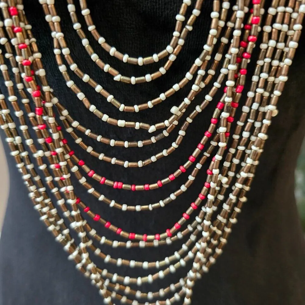 RARE VTG Womens Multicolor Seed Beads Navajo Indian Necklace with Lobster Clasp White - Image 4