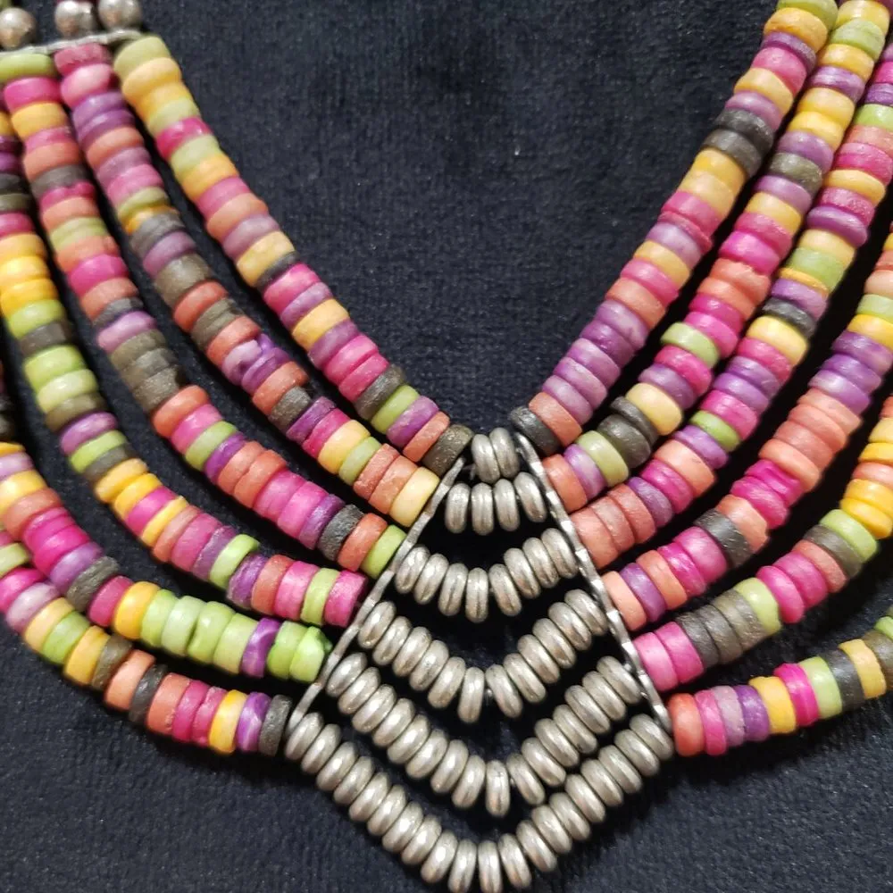 Women Fashion Boho Ethnic Style Multistrand Multicolor Beaded Necklace w/ Lobste - Image 3