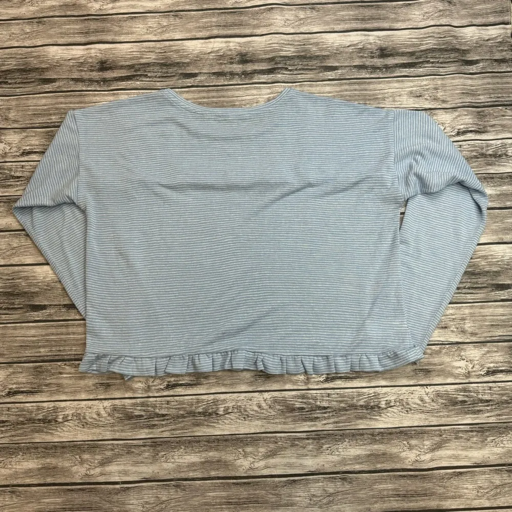 LOFT Women's Stripe Ruffle Soft Tee T Shirt Blouse Top M Med Medium Blue White - Image 4