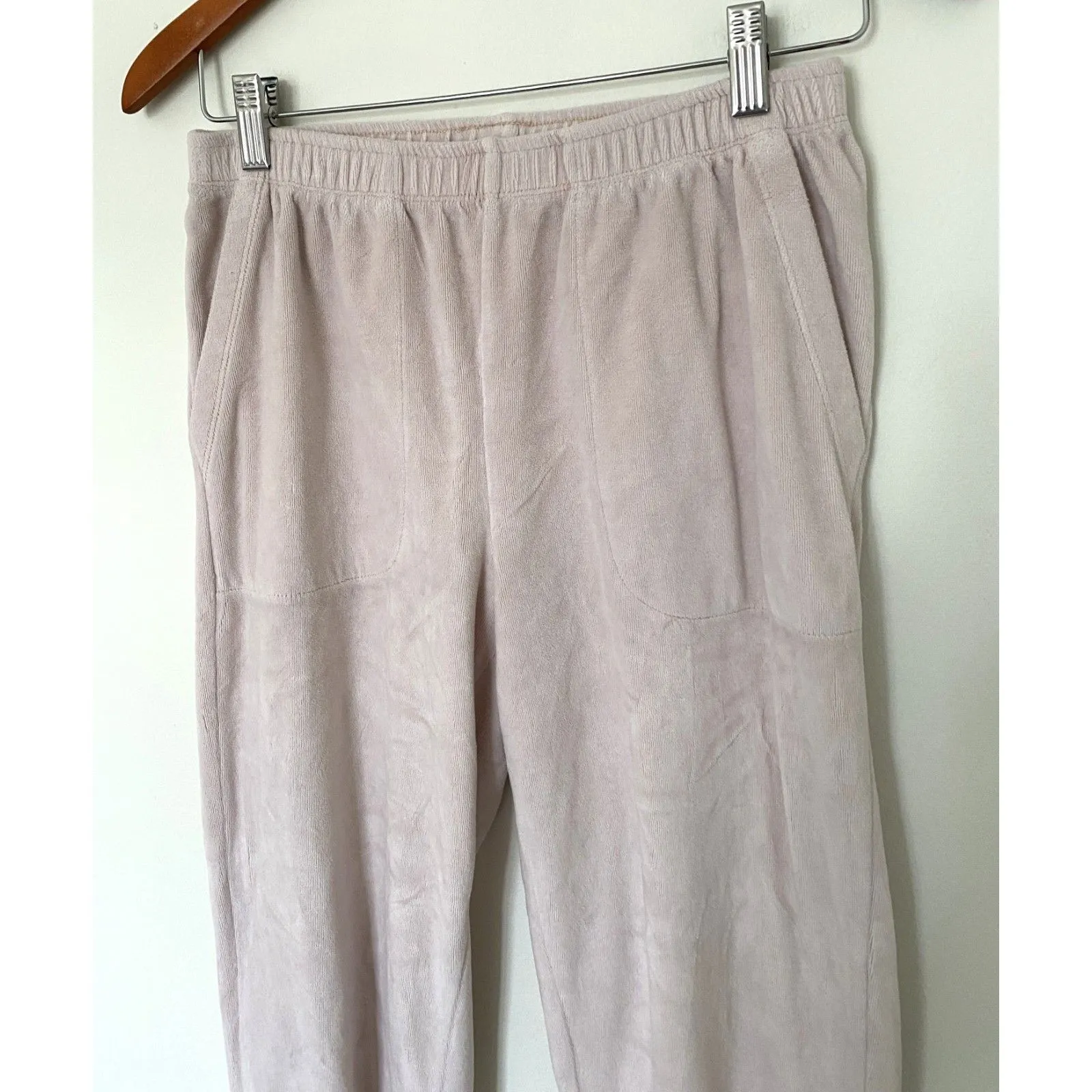 Aerie Velour Beige Stretch Waist Cuff Pockets Cotton Blend Cozy Jogger Pants XS - Image 9
