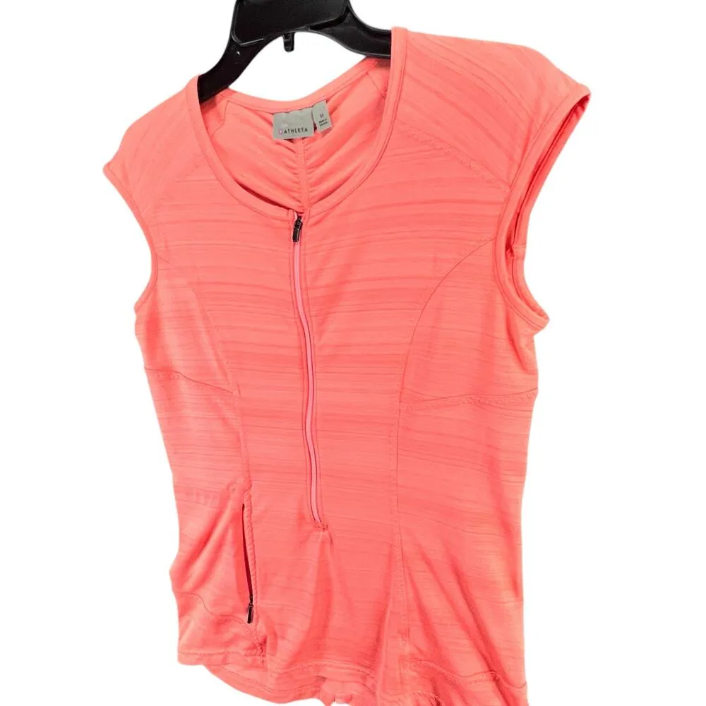 Athleta Pacifica Tank Top Womens M Coral Half Zip Ruched Stretch Beach UPF50+ - Image 2