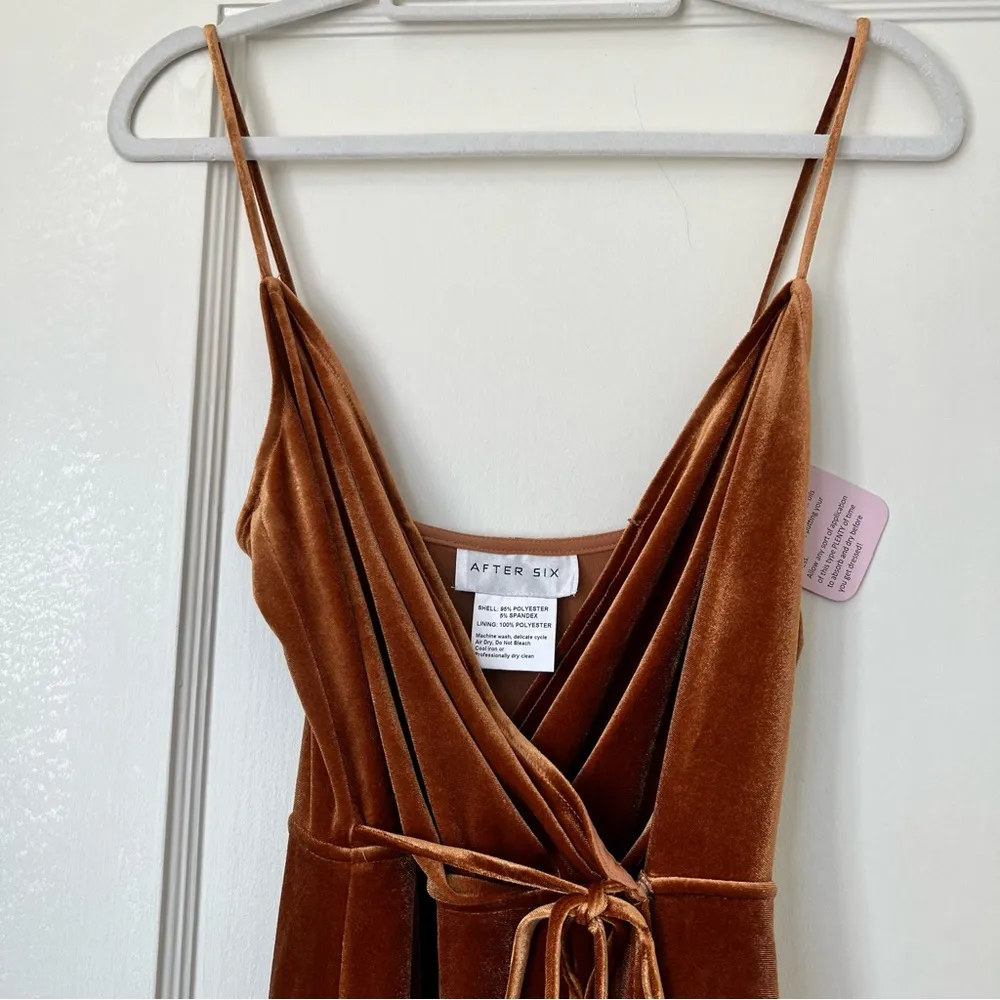 Dessy Collection 1536 Velvet Wrap Maxi Dress Gown Golden Almond Size Small NWT - Image 4