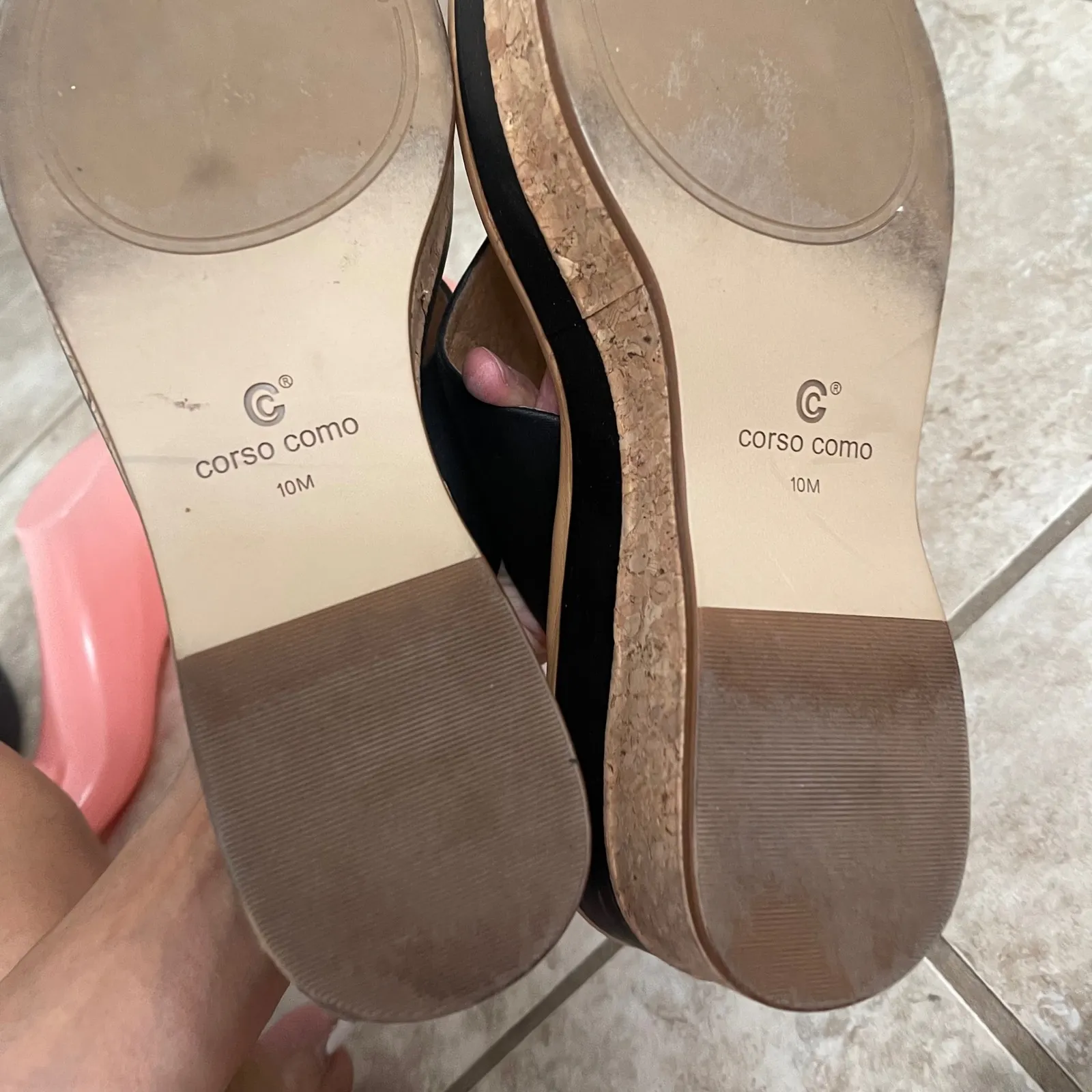 Corso Como Sz 10m Black Leather Thong Platform Cork Wedge Sandals Women's Shoes - Image 9