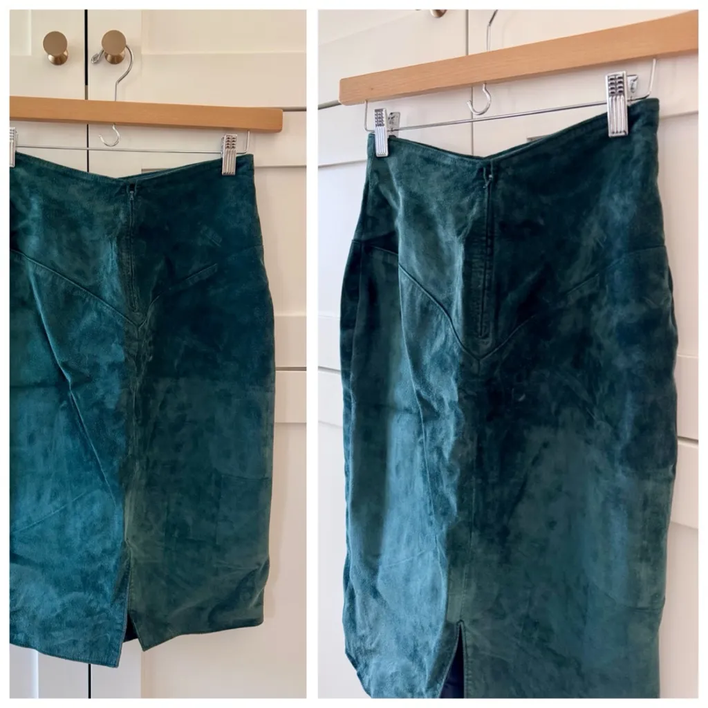 VTG Georgetown Leather Emerald Green Western Style Suede Suit Skirt, sz. 5/6 - Image 6