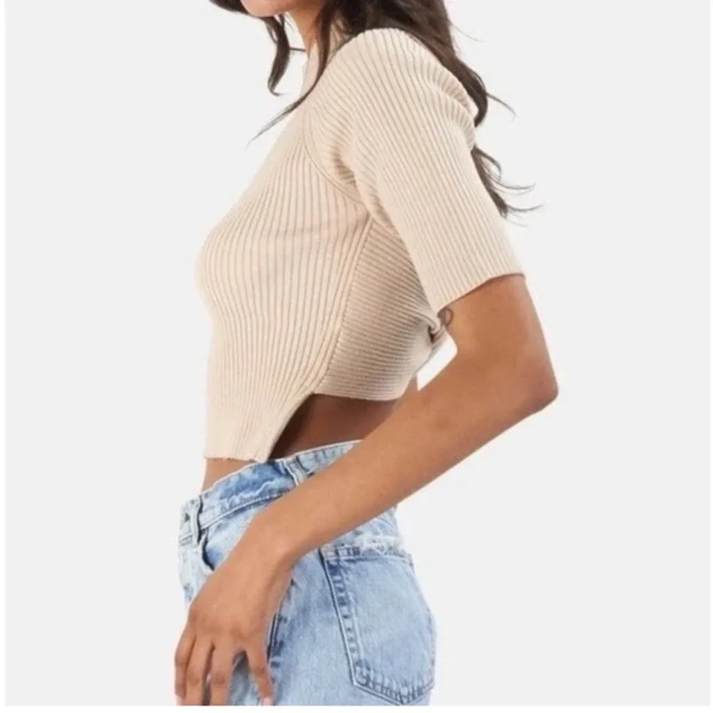 NAADAM Twist Back Ribbed Sweater Neutral Beige Cropped Tan - Image 5