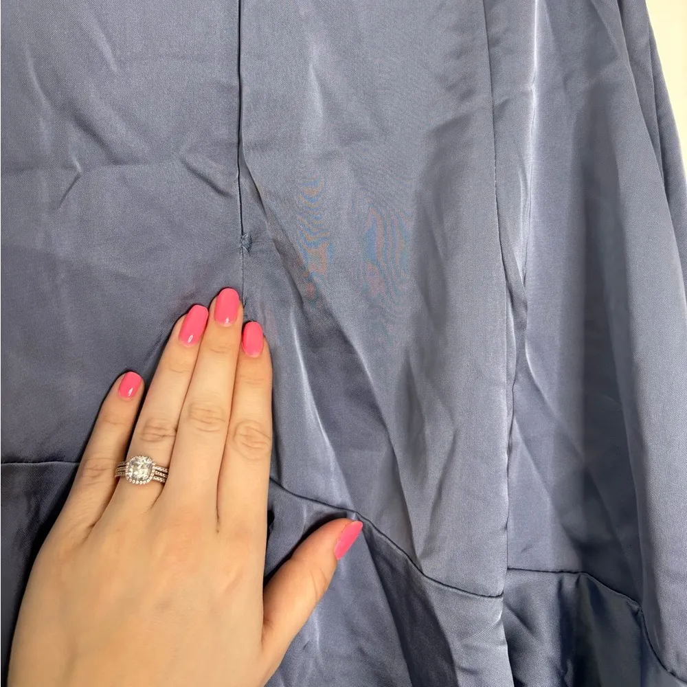 Lulus Blissfully Beautiful Slate Satin Strapless Tiered Maxi Dress Size XL Lined - Image 10