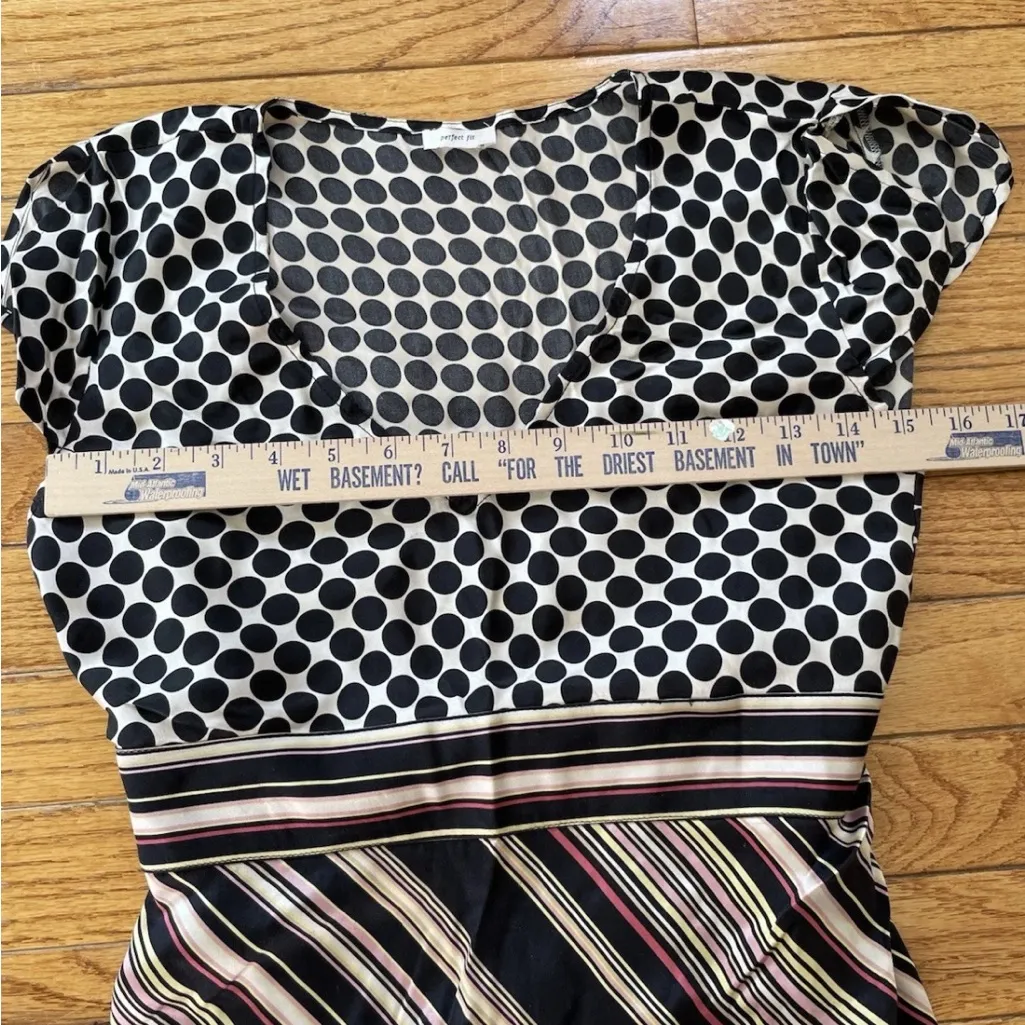 VTG Old Navy Top Polkadot Stripe 100% Silk Tieback Babydoll Gilmore Girls S Y2K - Image 2